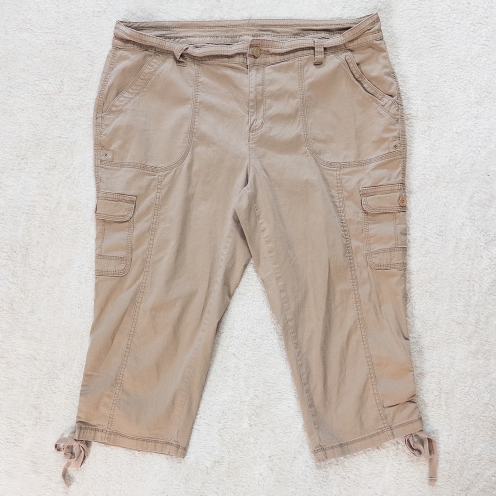 Vintage Y2K Faded Glory Khaki Cargo Capri Pants Plus Size 16 - Picture 7 of 7